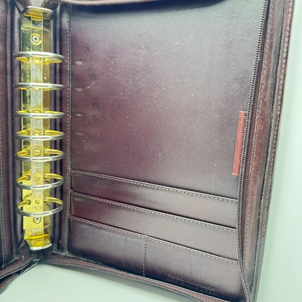 Franklin Quest Full Grain Aniline Leather Brown Planner Classic Sz 7 Ring Zipper